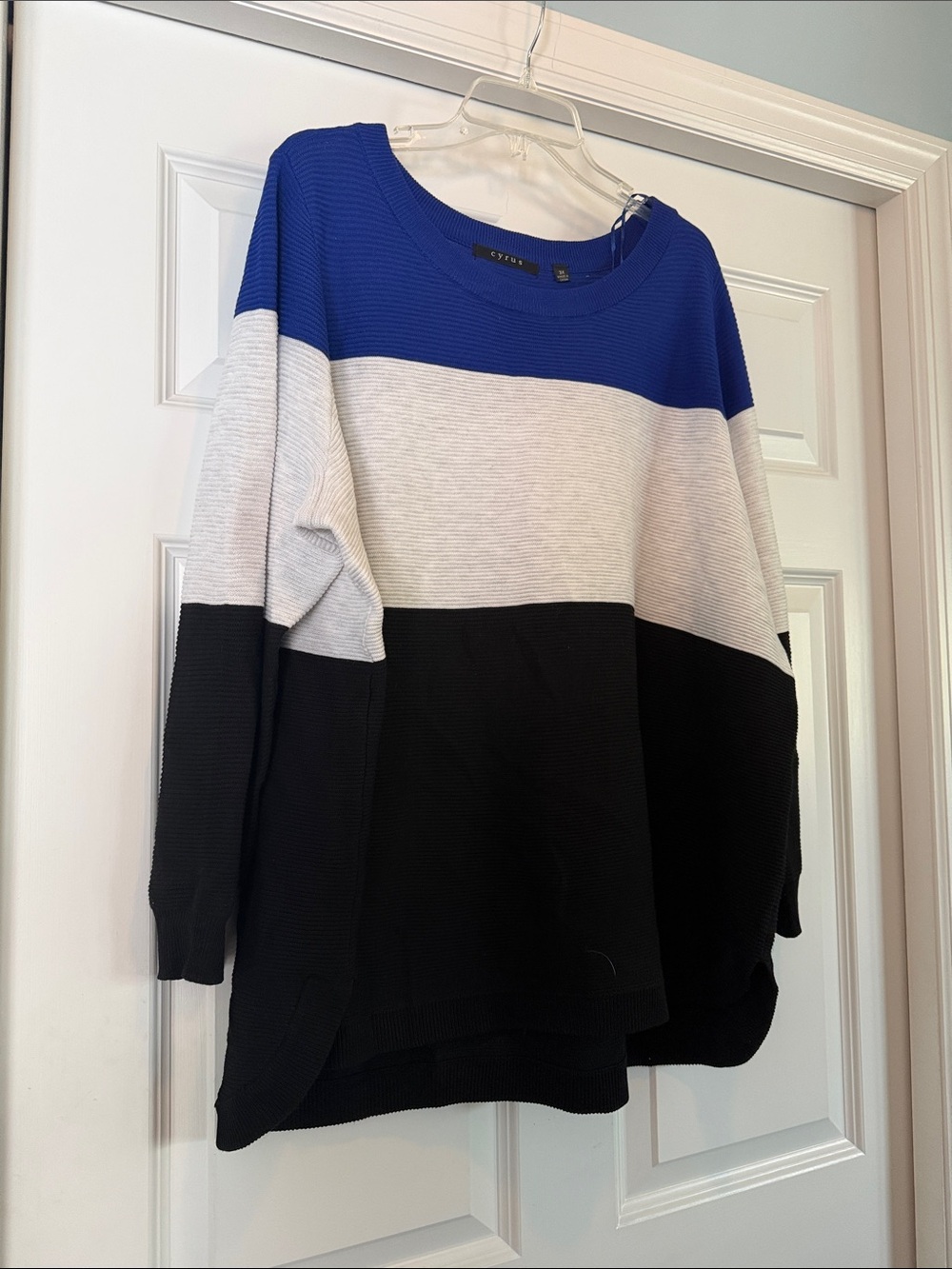 Blue, White & Black Colorblock Knit Sweater 3X